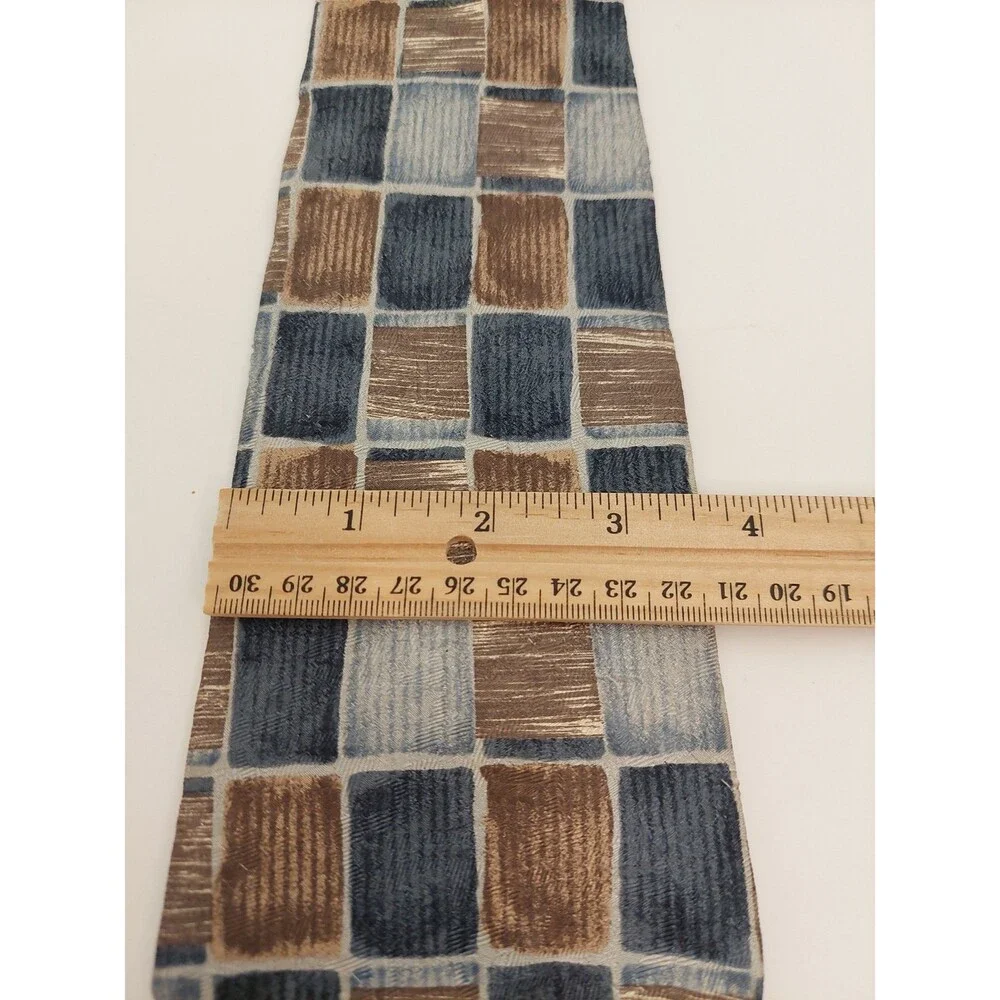 Como Men's Tie Rectangular Pattern Blue Tan Gray